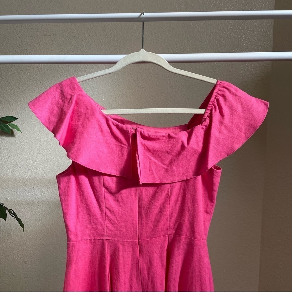 ASOS Pink Ruffle Linen A- Line Dress - Picture 7 of 10